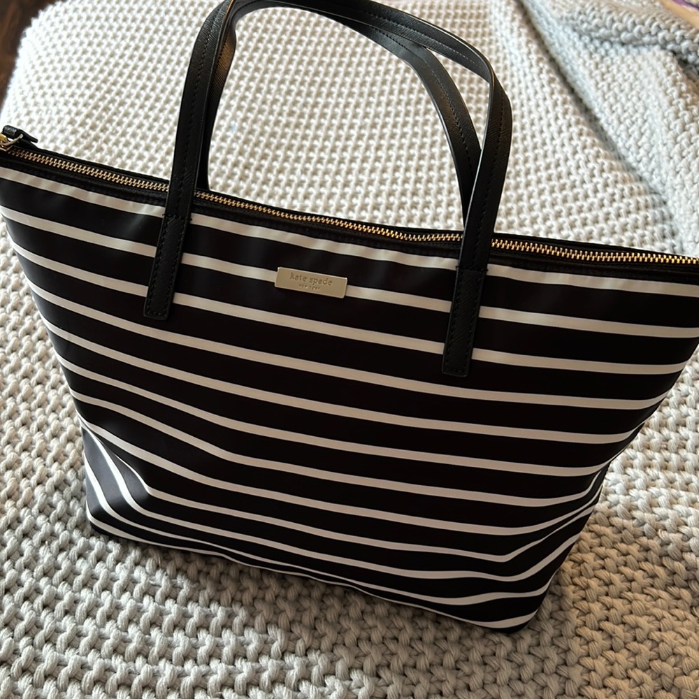 Kate Spade black and white striped tote purse bag